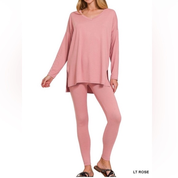 Pink Pajamas loungewear set Rose Lounge Set New Boutique Medium and Large - Picture 1 of 8